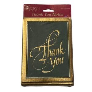 Vintage Carlton Cards Thank You Notes Sealed Set Gold Foil Script 12 Cards & Env